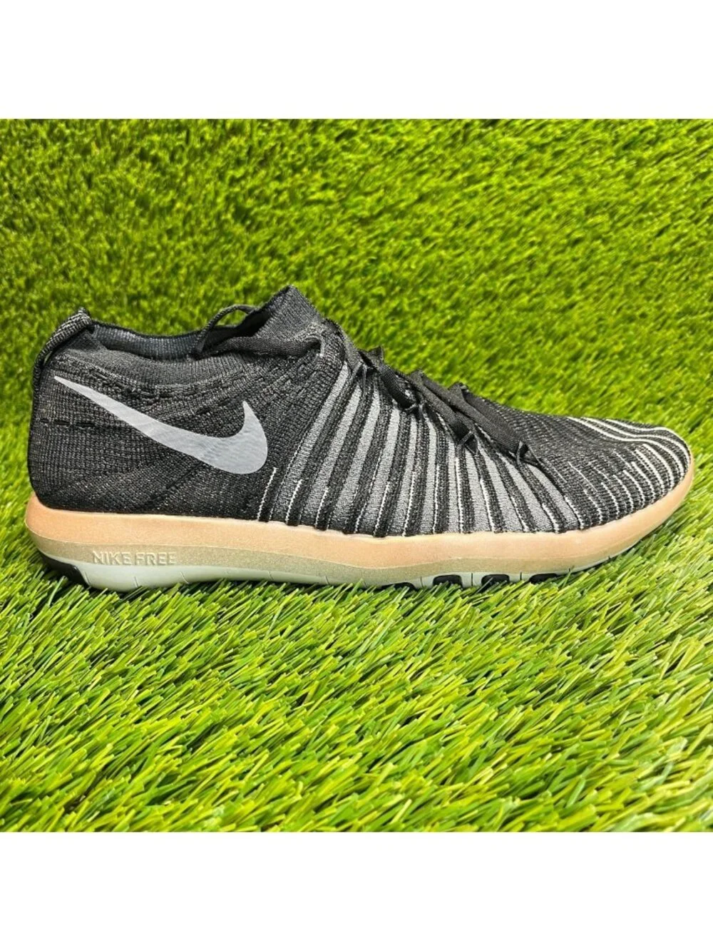 Nike Free Transform Flyknit Womens Size 7.5 Black Gray Running Shoes Sneakers
